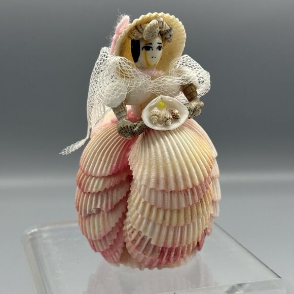 Vtg Handmade Seashell Art Figurine Bride Doll Folk Art Pink Nautical Kitschy - Picture 2 of 10